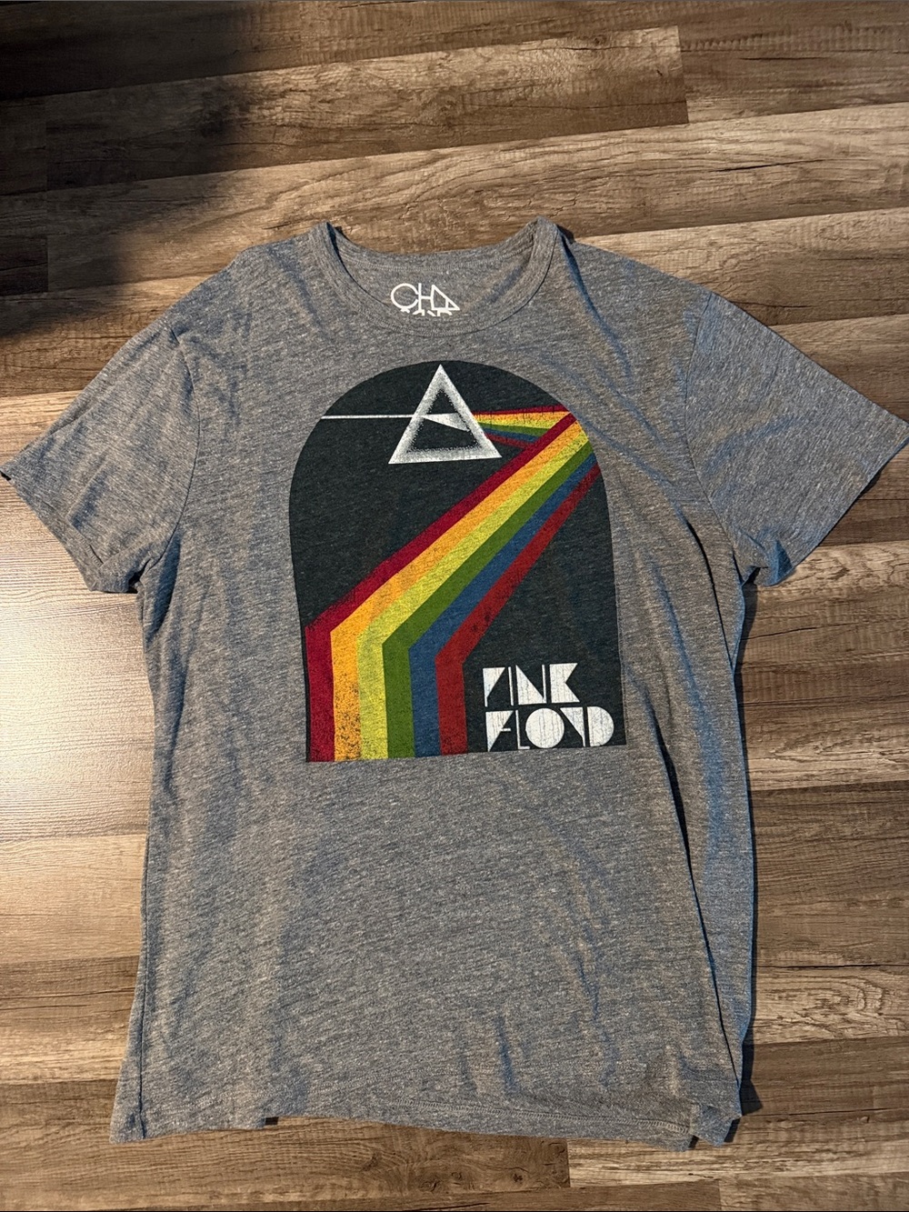 Pink Floyd Gray Tee with Rainbow Prism Graphic